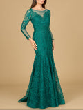Mermaid, Long Sleeve Lace Gown Green