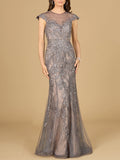 Sheath Lace Gown with Cap Sleeves Charcoal