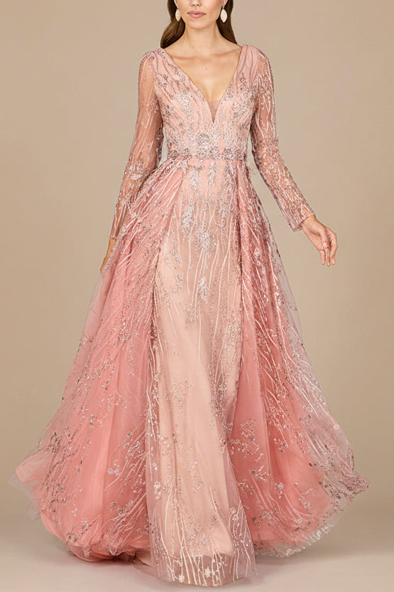 Elegant Overskirt Dress with Long Sleeves Blush