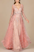Elegant Overskirt Dress with Long Sleeves Blush