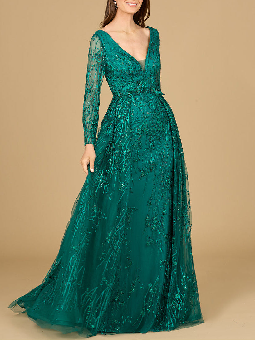 Elegant Overskirt Dress with Long Sleeves Green