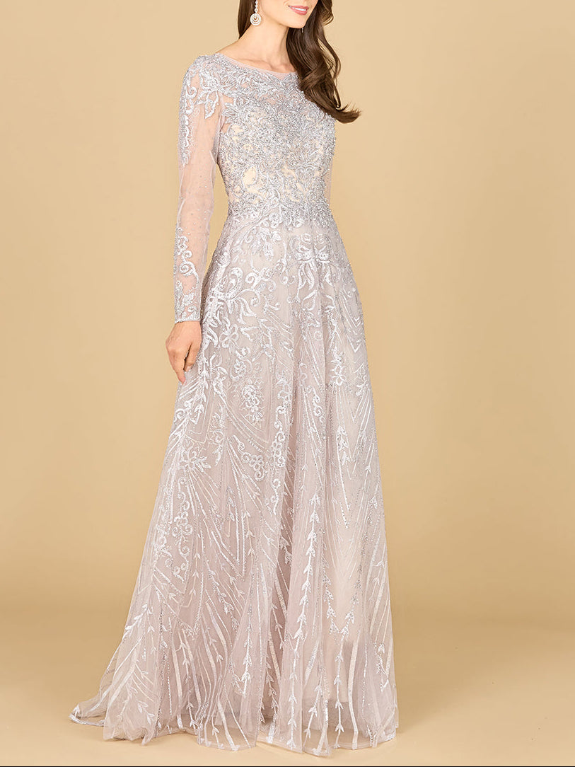 Long Sleeve High Neck Gown Fog