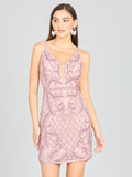 Deep V-Neck Beaded Mini Dress with Low Back Cashmere