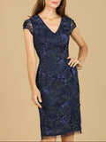 Cap Sleeve Embellished Dress Navy