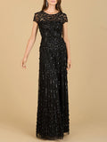 3D Floral Embellished Cap Sleeve Gown | 29181 Black