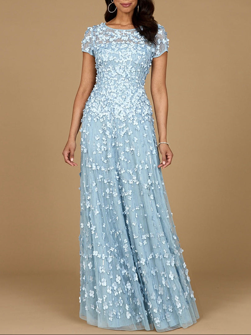 3D Floral Embellished Cap Sleeve Gown | 29181 Periwinkle