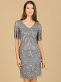 Beaded Cocktail Dress with Short Sleeves - OUTLET Smoke Grey