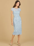 3D Applique Midi Dress with Cap Sleeves Periwinkle
