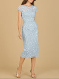 3D Applique Midi Dress with Cap Sleeves | 29186 Periwinkle