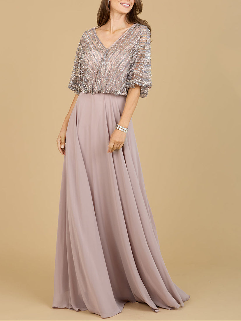 Chiffon A-line Long Gown Dusty Purple