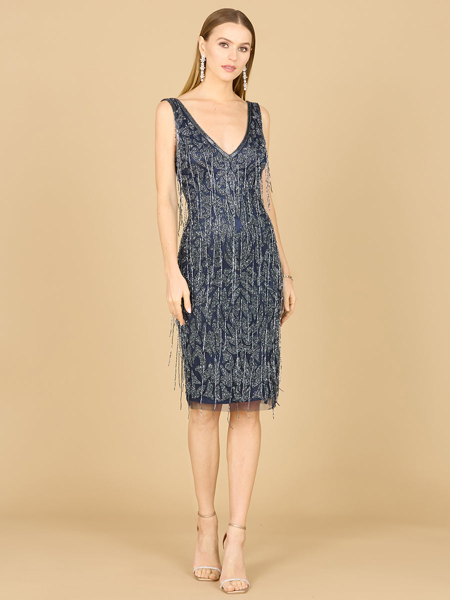 Fringe Cocktail Dress Navy
