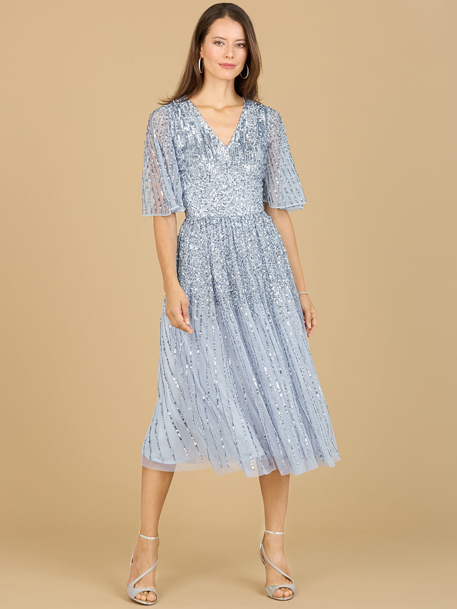 Flowing, Sequin Midi Dress with Short Sleeves | 29221 Periwinkle