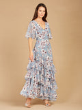 Cape Sleeve Print Dress- OUTLET Slate