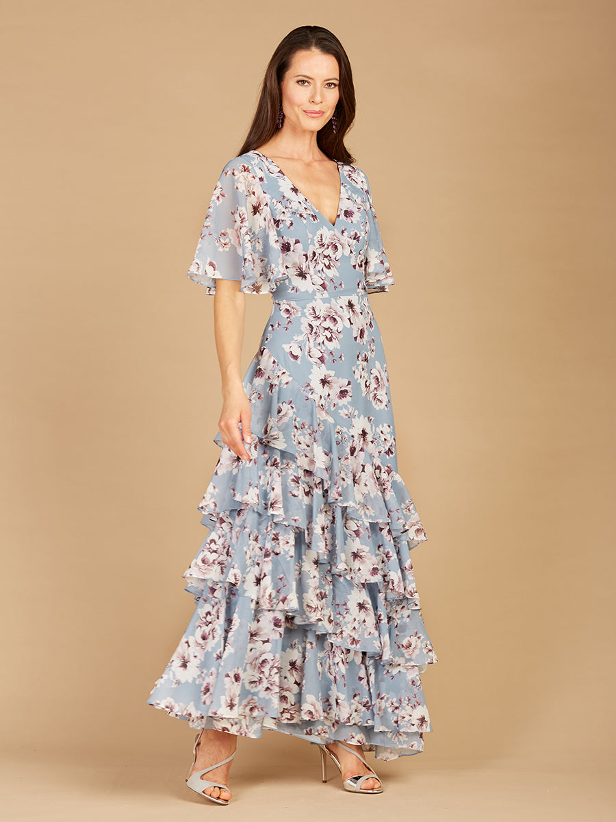 Cape Sleeve Print Dress- OUTLET Slate