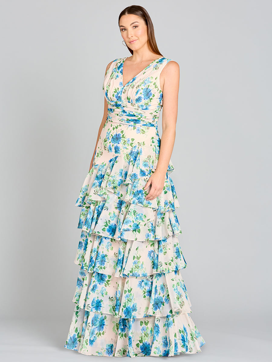 Ruffle Skirt Print Dress - OUTLET Blue