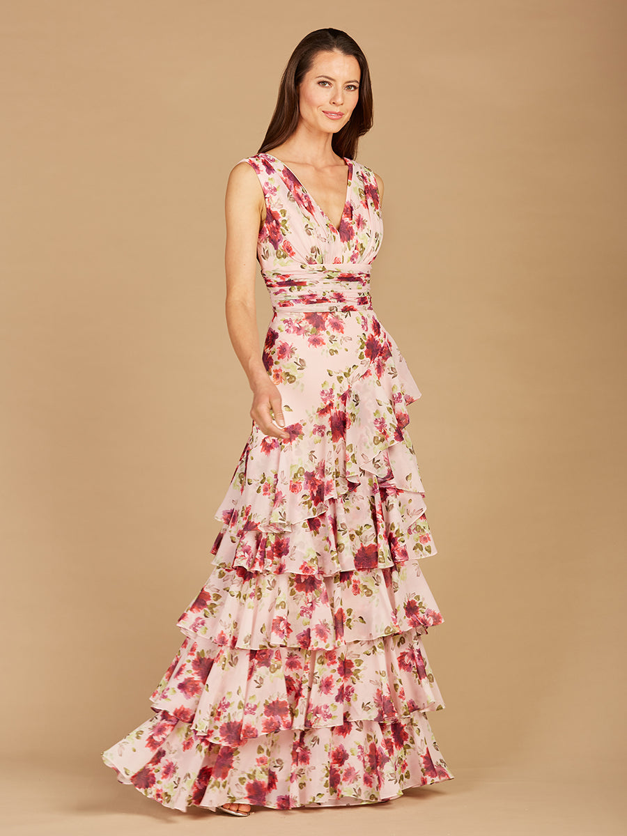 Ruffle Skirt Print Dress - OUTLET Pink