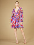 Long Sleeve Print Cocktail Short with Lace Up Back and Cutouts - OUTLET Red Print