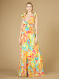 V-Neck Long Print Gown with Ruffled Straps - OUTLET Yellow Print
