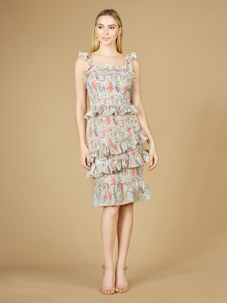 Print Midi Length Dress - OUTLET White Print