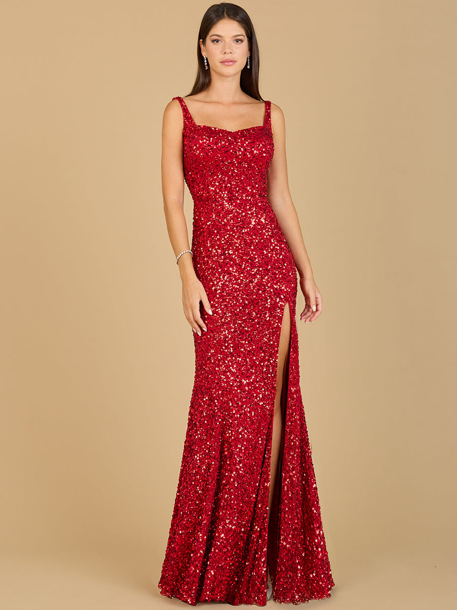 Sweetheart Neckline, Beaded Gown with Slit Red