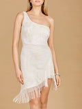 One Shoulder Cocktail Dress with Fringe | 29291 Ivory