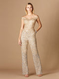 Beaded Off Shoulder Jumpsuit Gold Silver