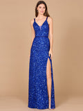 Beaded Prom Dress with High Slit Sapphire