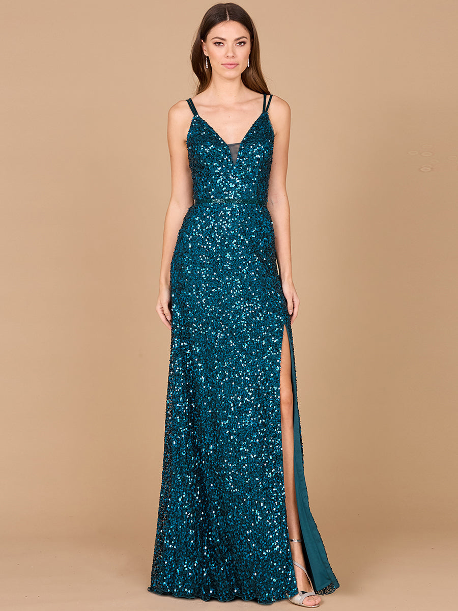Beaded Prom Dress with High Slit Teal