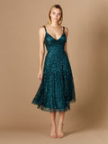 Flowing, Sequin Midi Dress Teal