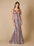 Plunging V-Neckline Mermaid Snake Print Gown OUTLET Wine Multi