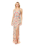 Lara 29486 - Thigh High Slit with Open Back Dress Nude Multi