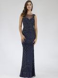 Lara 29538 - Illusion Neckline Long Dress Navy