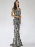 Lara 29540 - Body Con Beaded Silver Petite Dress Platinum
