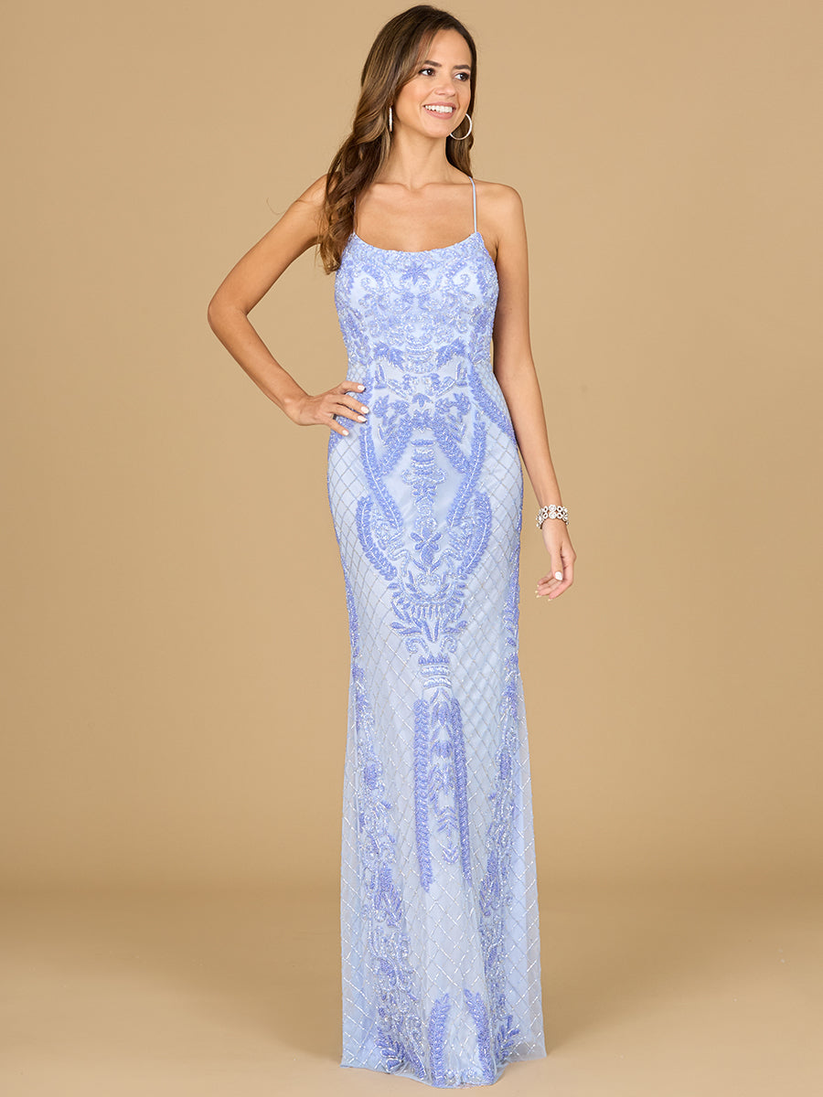 Lara 29577 - Scoop Neck, Lace Up Open Back Dress Periwinkle