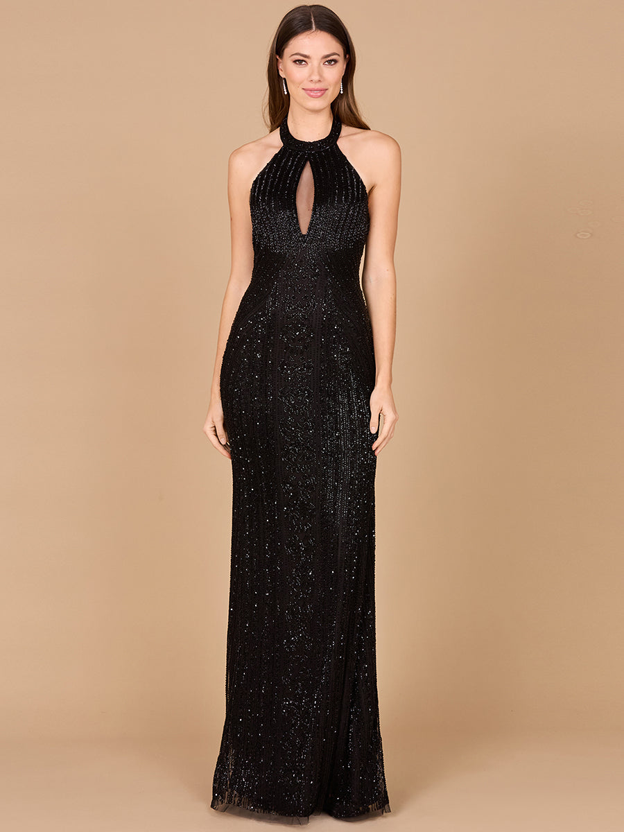Halter Neck Dress with Keyhole Black