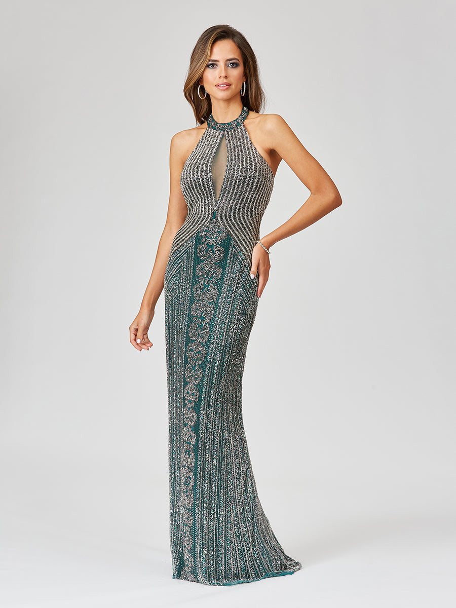 Halter Neck Dress with Keyhole Hunter Green