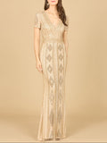 Lara 29606 - Closed Back, Cap Sleeve Dress Champagne