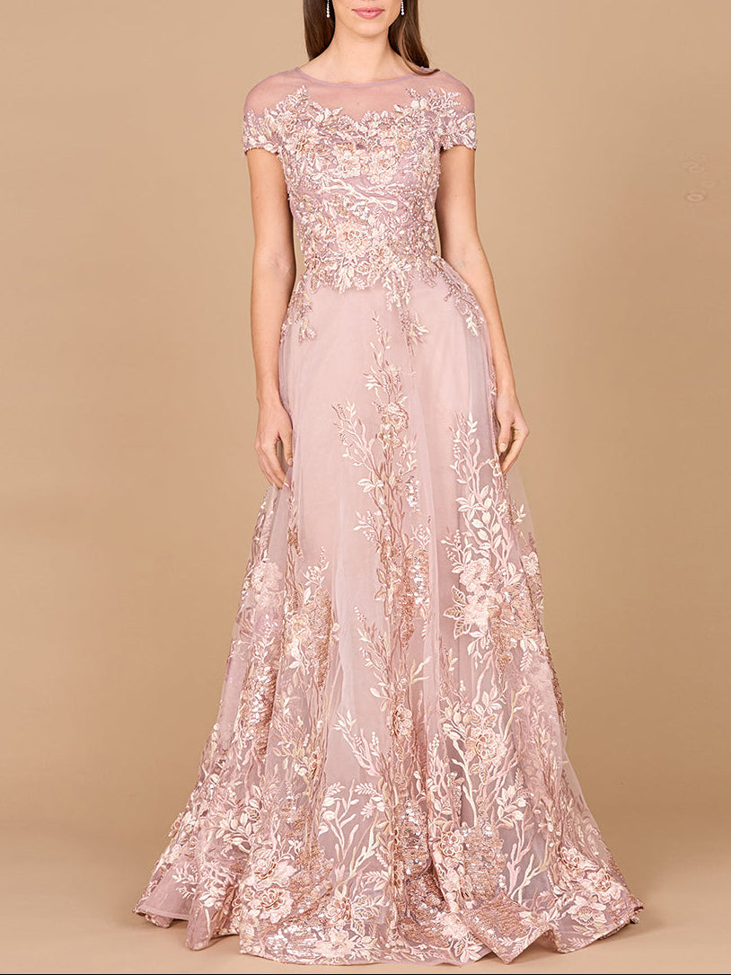 Lara 29619 - Beautiful Lace Applique A-line Ball Gown Dusty Rose