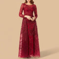 Lara 29633 - Gorgeous Overskirt Dress with Long Sleeves DarkRed