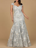 Lara 29642 - Cap Sleeve Mermaid Gown Grey