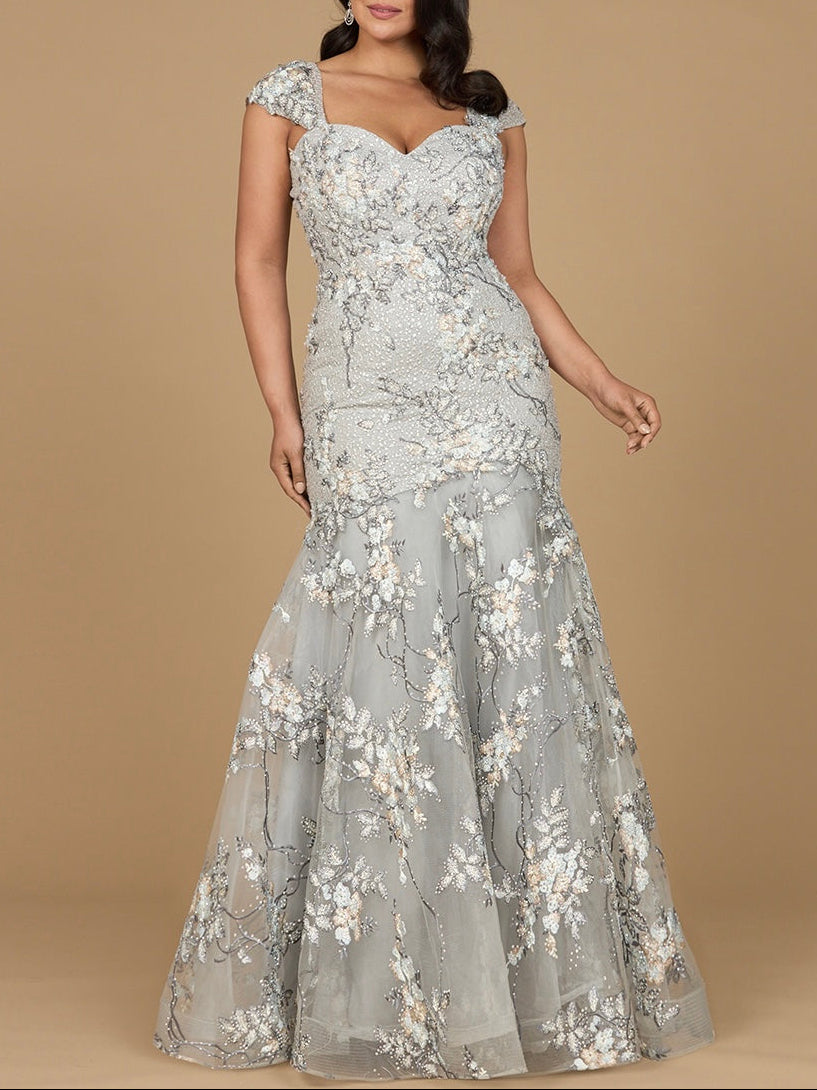 Lara 29642 - Cap Sleeve Mermaid Gown Grey