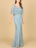 Lara 29673 - Cape Sleeve Mermaid Gown Dusk