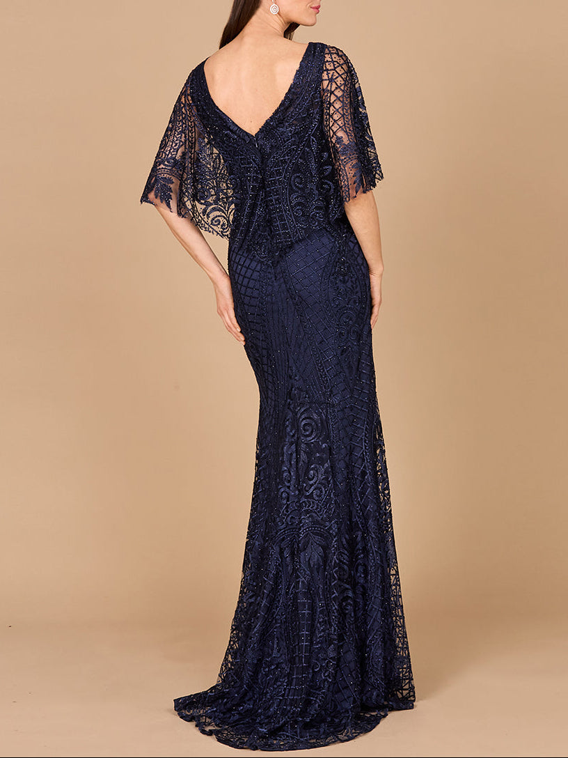 Cape Sleeve Mermaid Gown | 29673