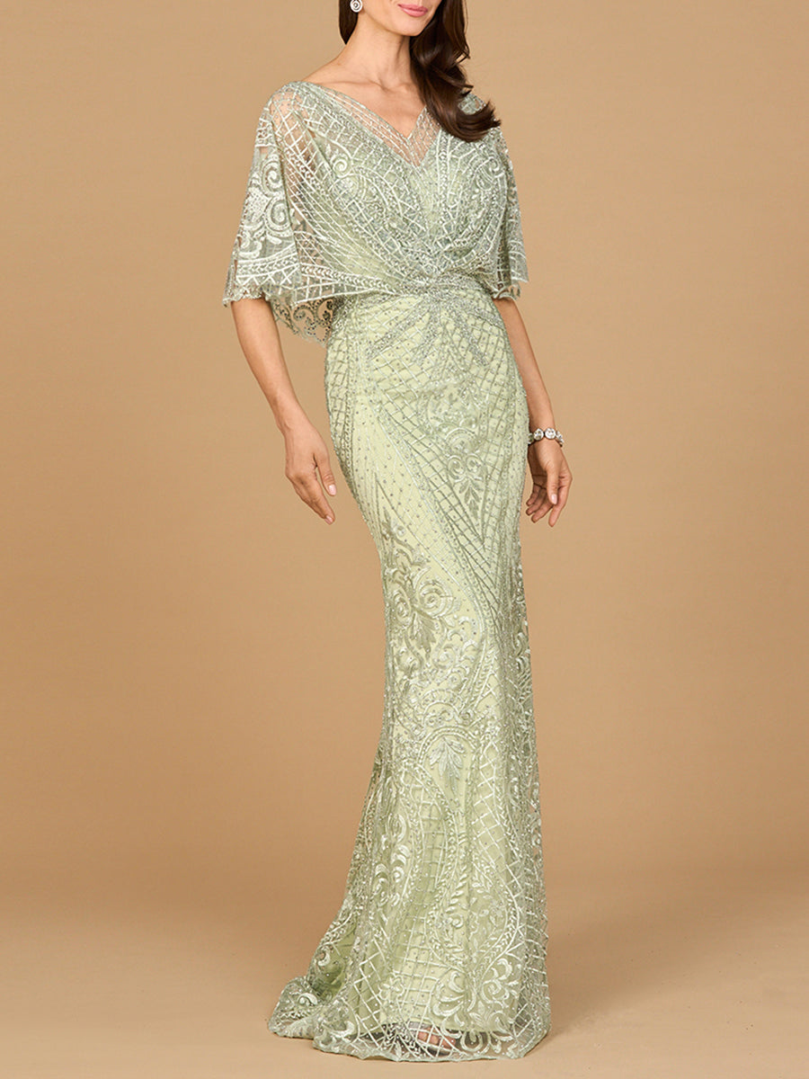 Cape Sleeve Mermaid Gown | 29673 Pistachio