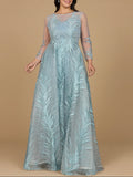 Lara 29761 - High Neck Sheer Long Sleeve Embellished Gown Seafoam
