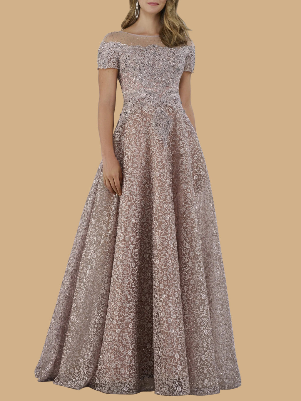 Sheer Off Shoulder Ball Gown | Lara 29765 Mauve