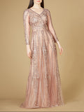 Lara 29788 - Long Illusion Sleeves, A-line Long Gown Mauve