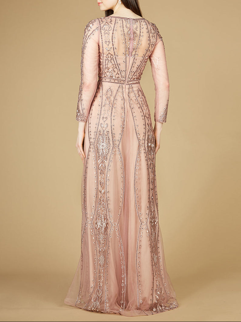 Lara 29788 - Long Illusion Sleeves, A-line Long Gown