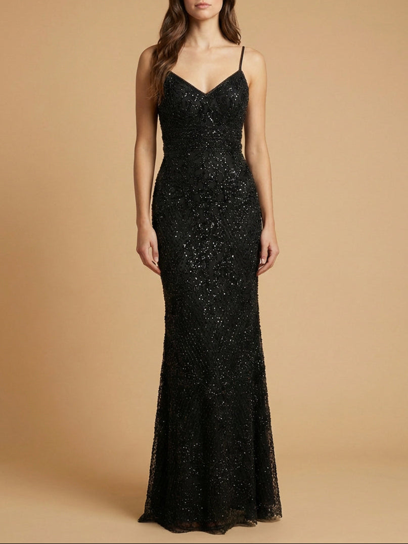 Body Con V-neck Beaded Dress | Lara 29904 Black