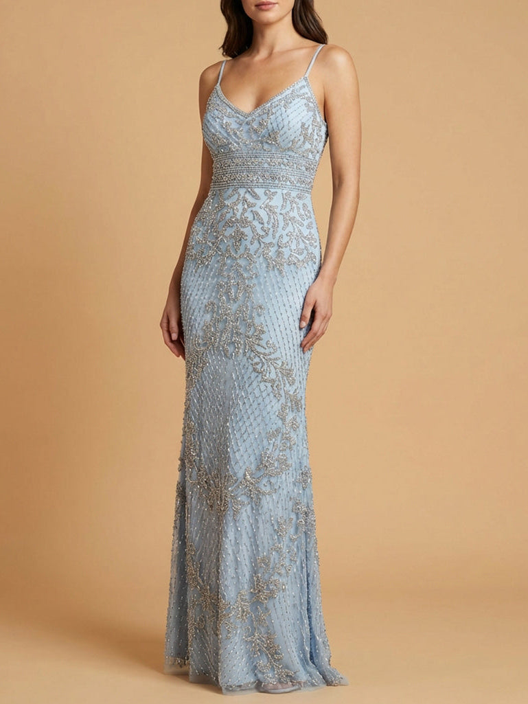 Body Con V-neck Beaded Dress | Lara 29904 Periwinkle